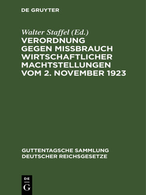 cover image of Verordnung gegen Mißbrauch wirtschaftlicher Machtstellungen vom 2. November 1923